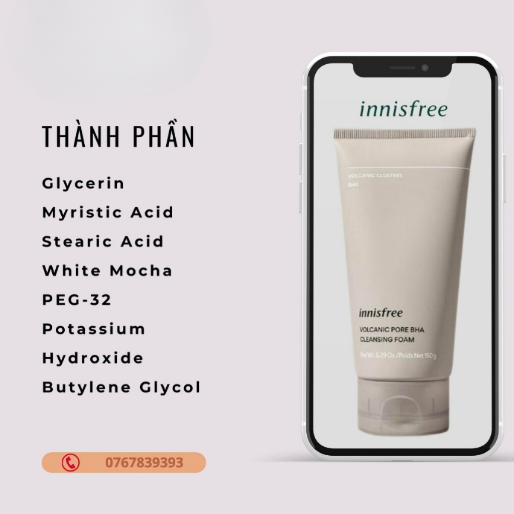 Sữa Rửa Mặt Tro Núi Lửa Kiểm Soát Nhờn Innisfree Volcanic Pore Cleansing Foam 150ml MN_GC