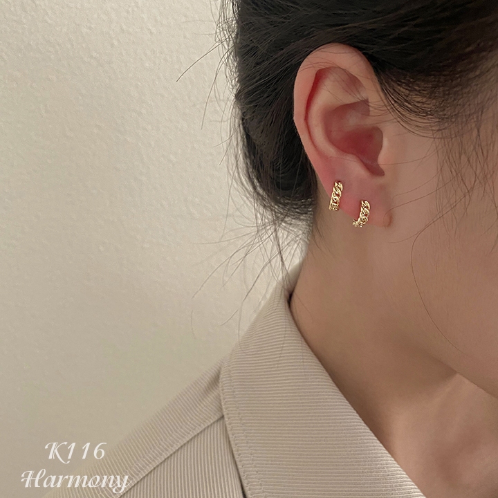 Khuyên bông tai nữ bạc cao cấp mắt xích tròn cá tính, phong cách Hàn Quốc | HARMONY ACCESSORIES K116
