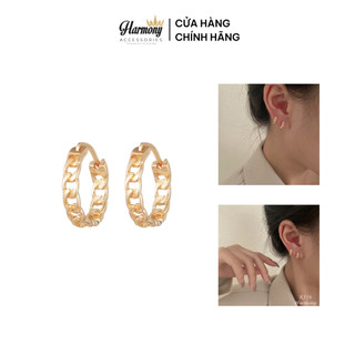 Khuyên bông tai nữ bạc cao cấp mắt xích tròn cá tính, phong cách Hàn Quốc | HARMONY ACCESSORIES K116