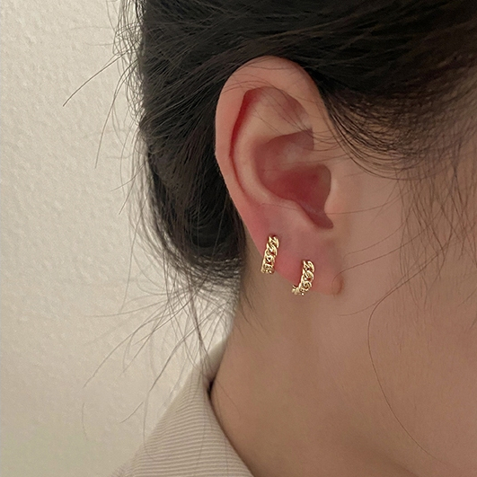 Khuyên bông tai nữ bạc cao cấp mắt xích tròn cá tính, phong cách Hàn Quốc | HARMONY ACCESSORIES K116