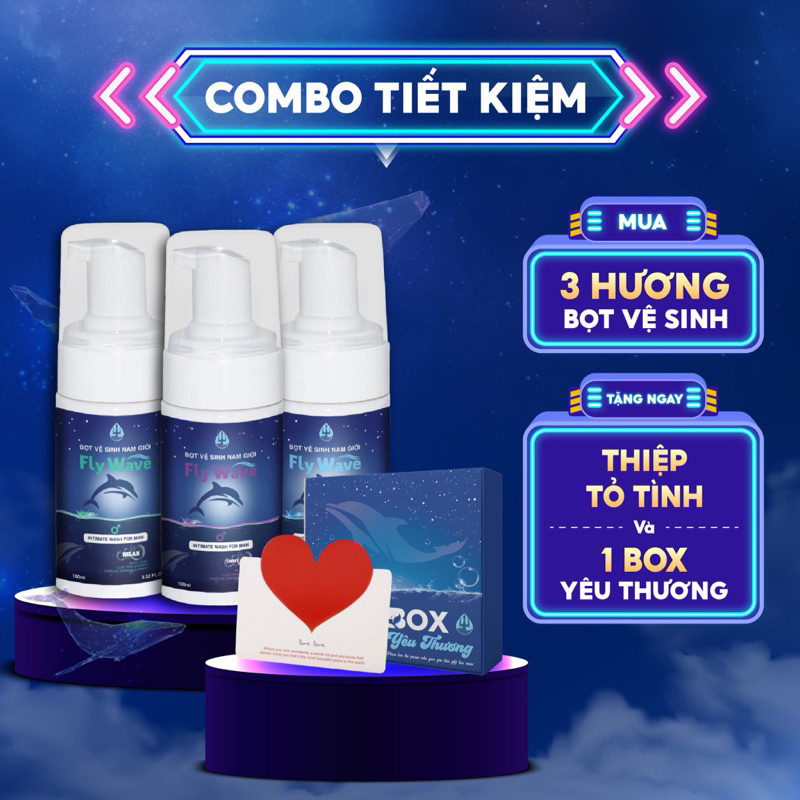 Combo tiết kiệm Dung dịch vệ sinh nam tạo bọt Fly Wave 100ml 3 hương Relax, Cool Fresh, Sweet Love