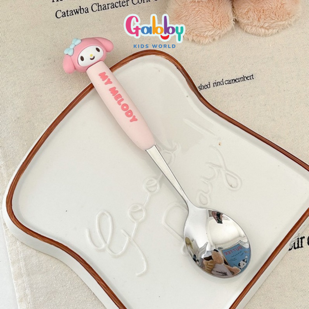 Muỗng Nĩa Inox Cán Silicon 3D Hoạt Hình Đáng Yêu (Lotso/ Cinnamoroll/ Hello Kitty/ Melody)