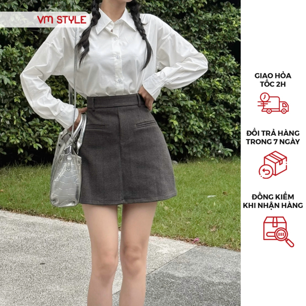 Chân váy ngắn nữ VMSTYLE đứng form dáng chữ A trơn 2 túi kiểu trước basic đi học, đi làm, đi chơi 8558 - CVN00129