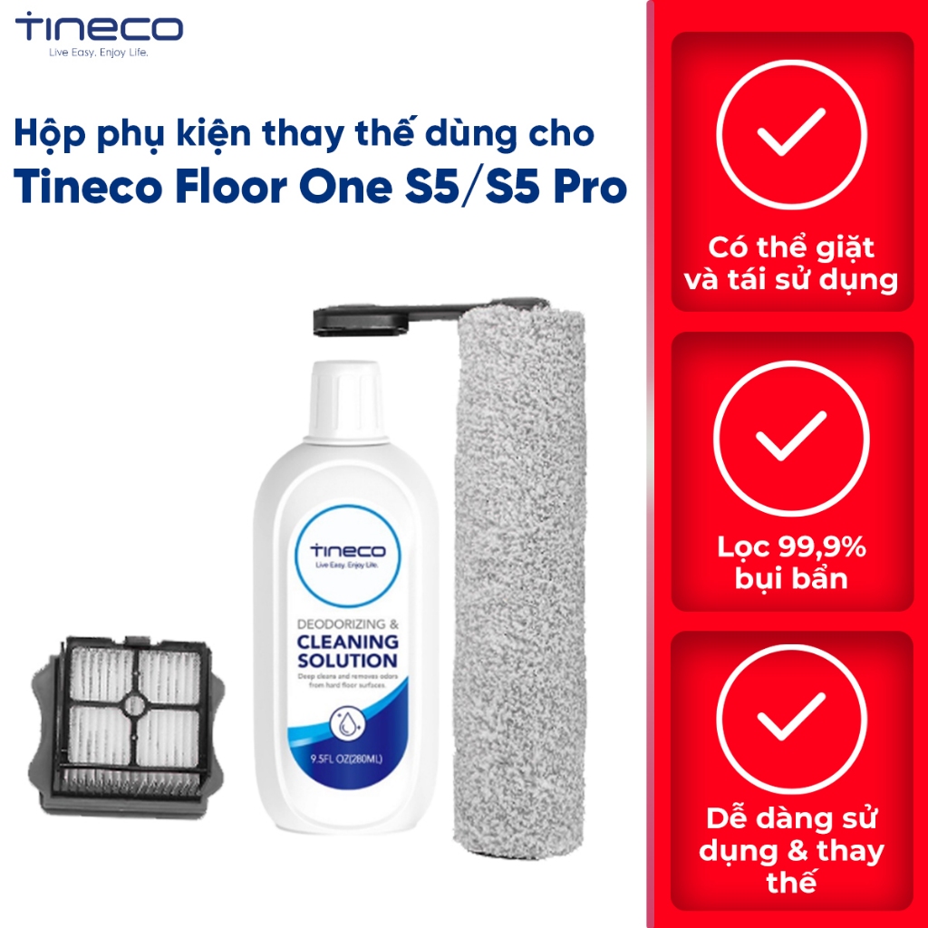 Hộp phụ kiện chuyên dụng Tineco S5/S5 Pro _Bao gồm 1 Lọc + 1 Con lăn+ 1 Nước Lau Sàn 280ml_Hàng chính hãng