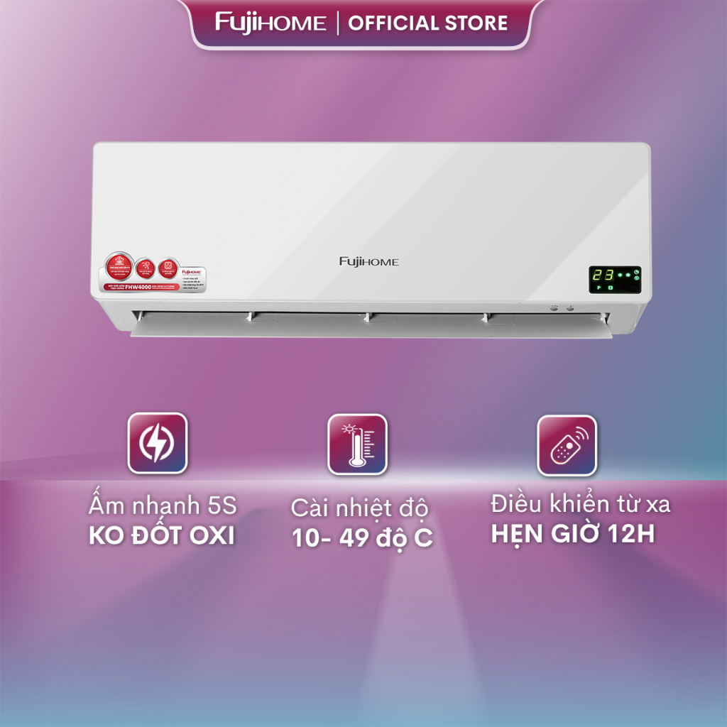 Máy sưởi gốm treo tường điều hòa không khô da FujiHome, quạt sưởi ceramic điều khiển từ xa