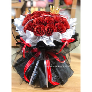 Cốt xoè đen gắn nơ cắm 20 bông hoa nhũ