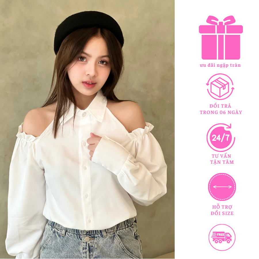 Áo sơ mi tay bồng hở vai tay chun tiểu thư - ZALYNN SM01