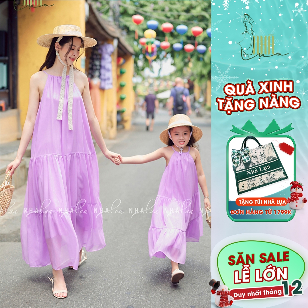 (Combo) Váy maxi dáng dài cổ yếm đi biển tơ ngọc trai sang trọng cao cấp Nhà Lụa Store
