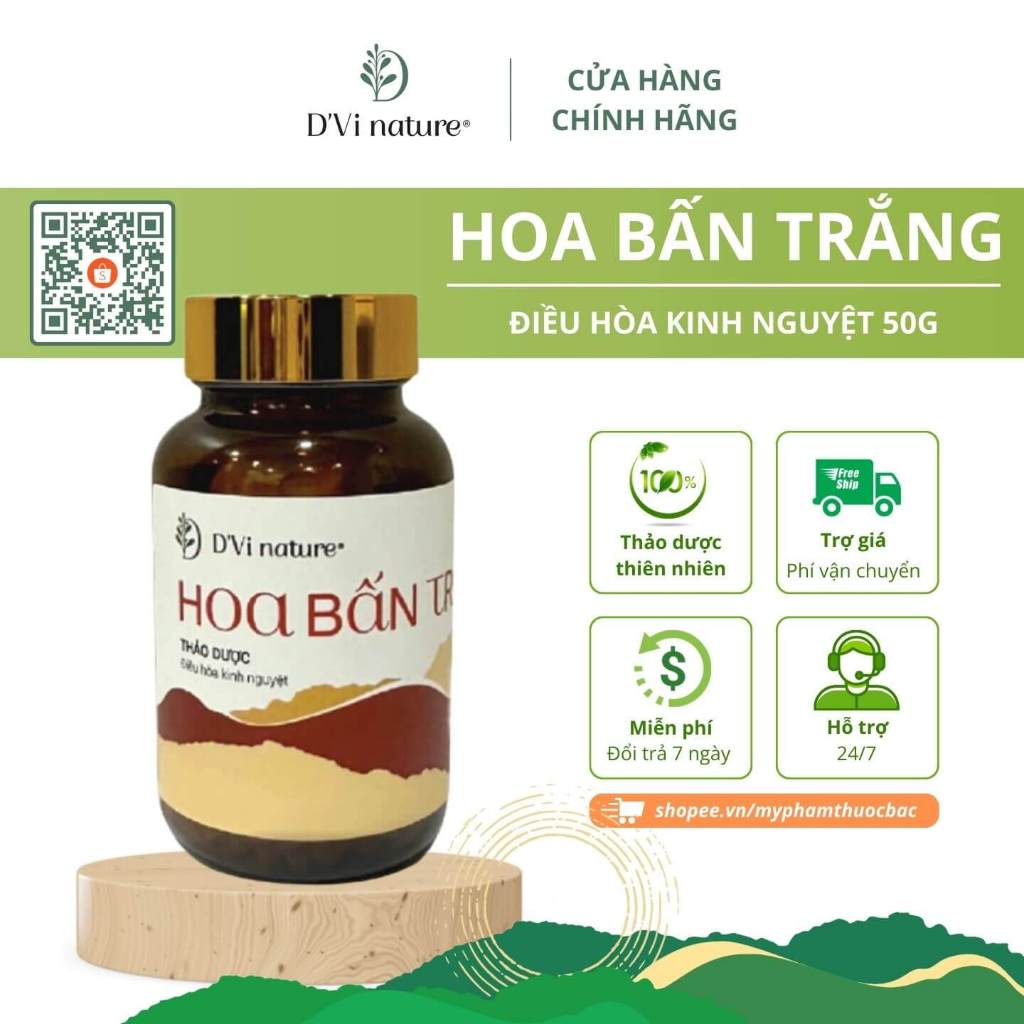 Hoa bấn trắng D'Vi nature thảo dược hỗ trợ điều hòa kinh nguyệt, ổn định nội tiết tố, lưu thông khí huyết, ngủ ngon