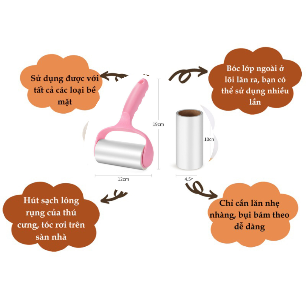 Cây lăn bụi, lăn lông chó mèo đa năng - lấy bụi trên mọi bề mặt - VIOTA DC07
