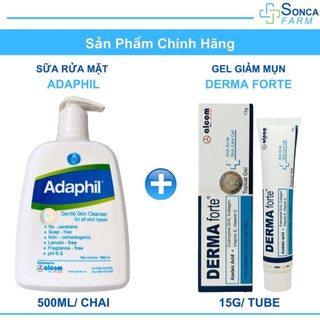 Set Sản Phẩm Gel Giảm Mụn Derma Forte 15G Bản Thường & Sữa Rửa Mặt Adaphil 500ml