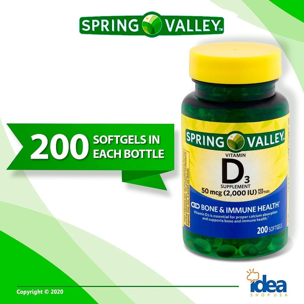 Viên uống Spring Valley Vitamin D3 Supplement, 50 Mcg (2,000 Iu)