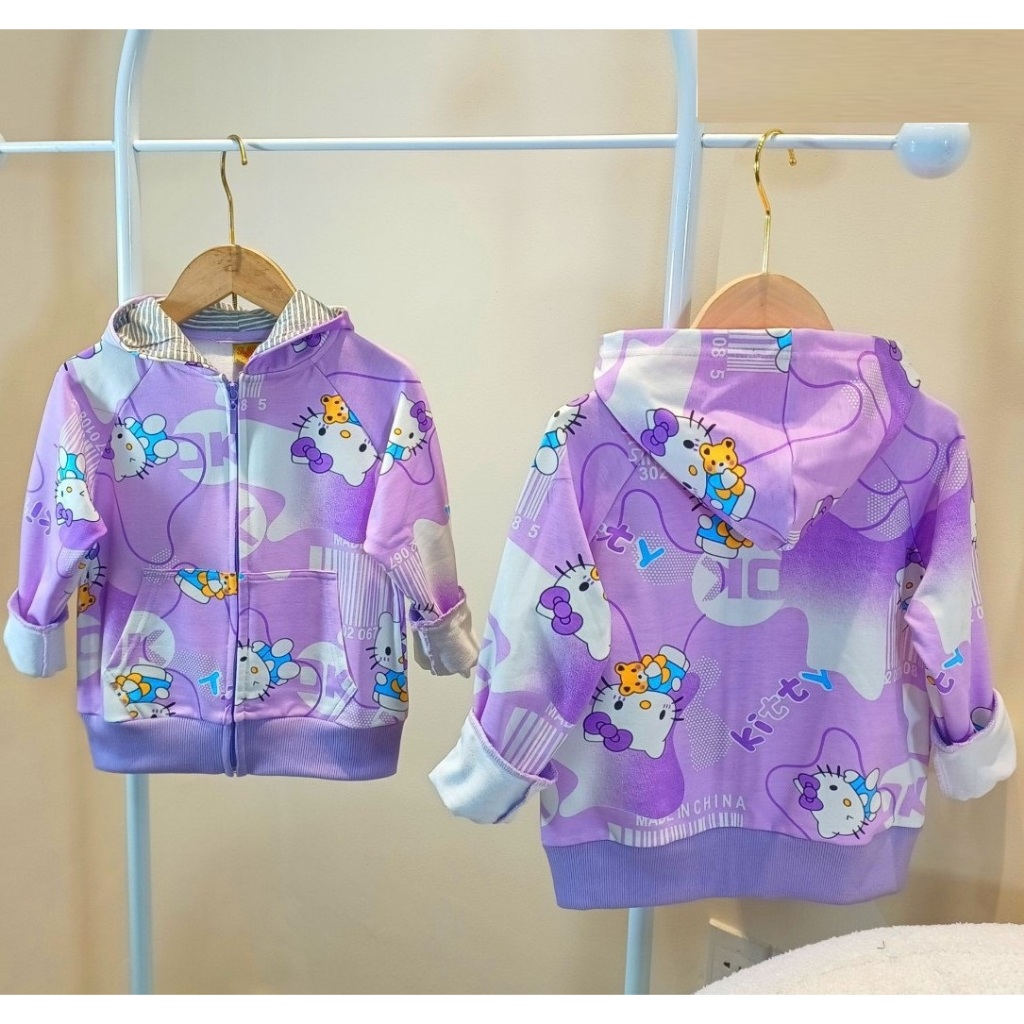 Áo Khoác Bé Gái Hello Kitty, pony xanh, paw patro, Thun Cotton In 3D 2 mặt trước sau , có túi áo - Trang 25 kids - AKB03