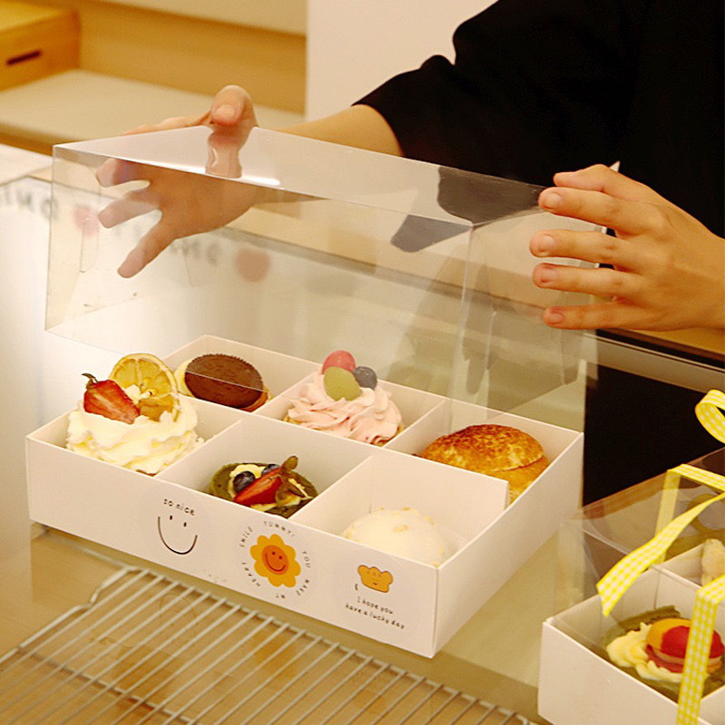 Hộp đựng bánh cupcake, muffin chia ngăn 4/6 ô kèm nắp mica