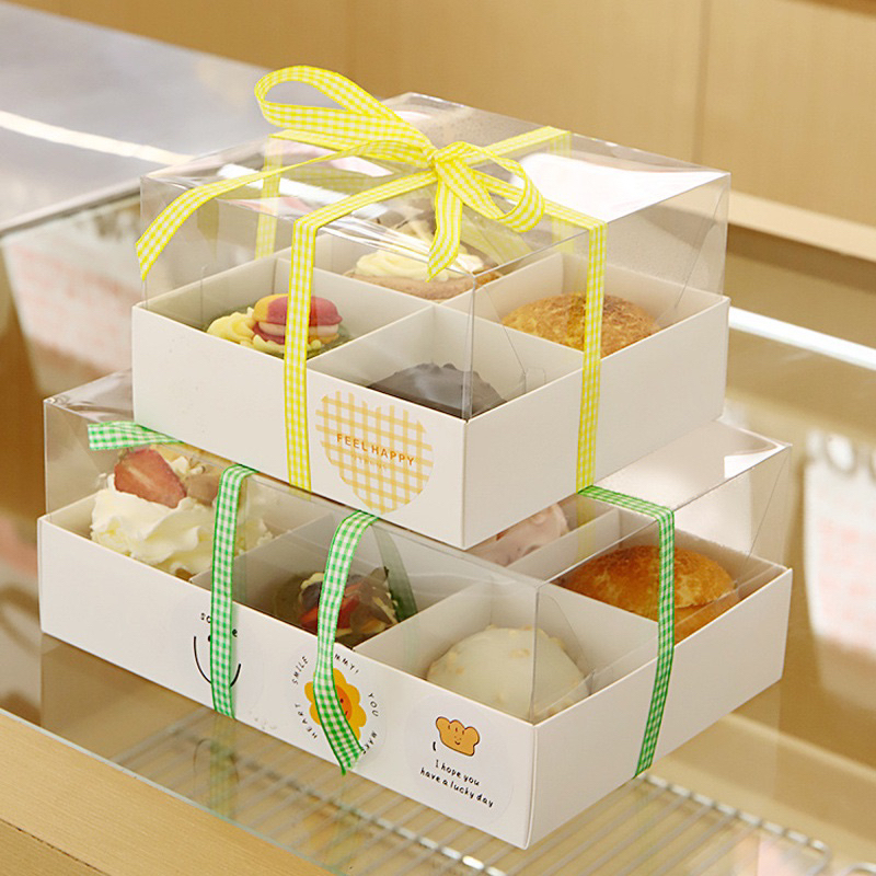 Hộp đựng bánh cupcake, muffin chia ngăn 4/6 ô kèm nắp mica