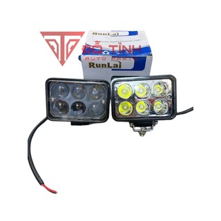 Đèn Led trợ sáng ô tô, xe máy 6 bóng Trắng RUNLAI vuông siêu sáng.