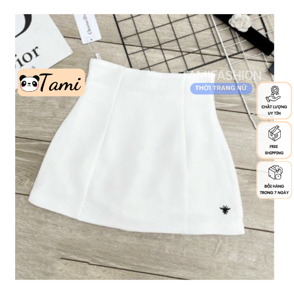 Chân váy ngắn Thêu Ong dang chữ A vải ka ki Hàn có lót quần bên trong tôn dáng xiêu xinh CV88 -Tamifashion