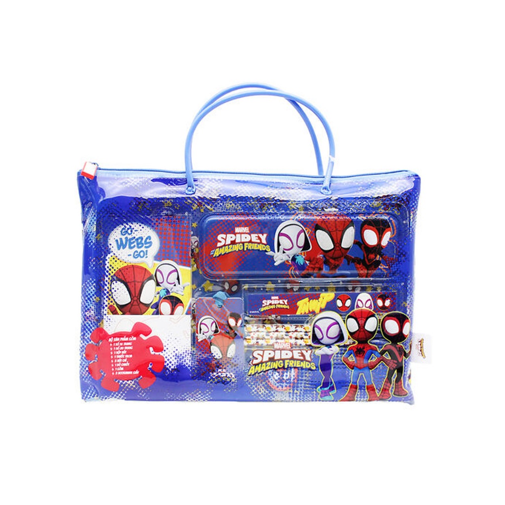 Túi dụng cụ học tập kèm hộp bút 11 món Spidey cho bé