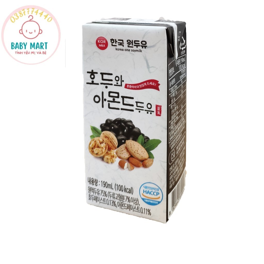 Hàng mới về Sữa óc chó hạnh nhân đậu đen Hàn Quốc thùng 16hộp x190ml
