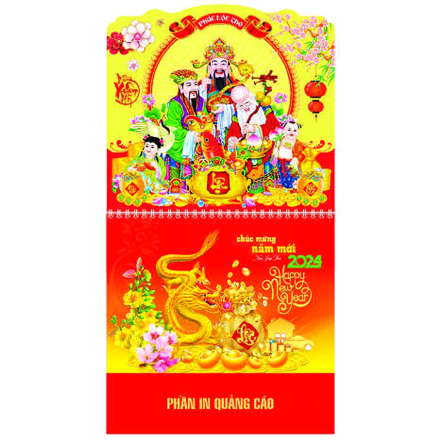 LỊCH TẾT 2024 - XUÂN GIÁP THÌN - LỊCH CHỮ PHÚC 13 TỜ LÒ XO GIỮA GẮN BỘ SỐ - AN KHÁNH