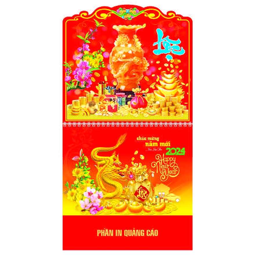 LỊCH TẾT 2024 - XUÂN GIÁP THÌN - LỊCH CHỮ PHÚC 13 TỜ LÒ XO GIỮA GẮN BỘ SỐ - AN KHÁNH