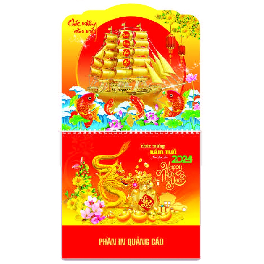 LỊCH TẾT 2024 - XUÂN GIÁP THÌN - LỊCH CHỮ PHÚC 13 TỜ LÒ XO GIỮA GẮN BỘ SỐ - AN KHÁNH