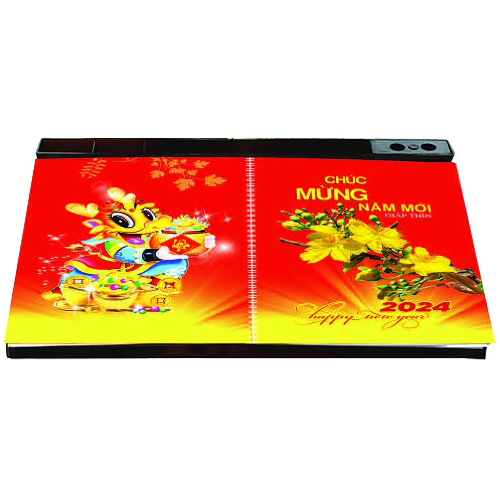 LỊCH TẾT 2024 - XUÂN GIÁP THÌN - LỊCH ĐỂ BÀN 52 TUẦN ĐẾ NHỰA MÀU NÂU