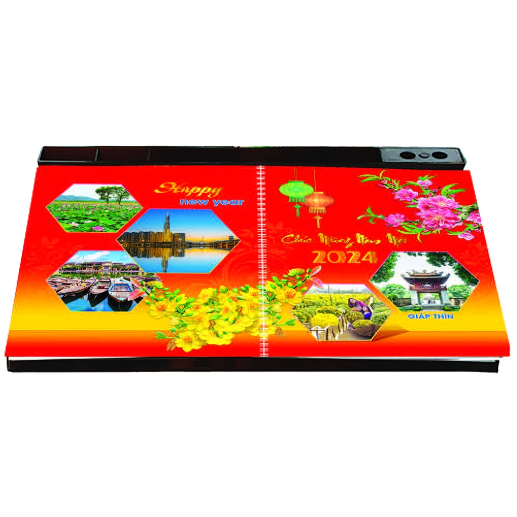 LỊCH TẾT 2024 - XUÂN GIÁP THÌN - LỊCH ĐỂ BÀN 52 TUẦN ĐẾ NHỰA MÀU NÂU