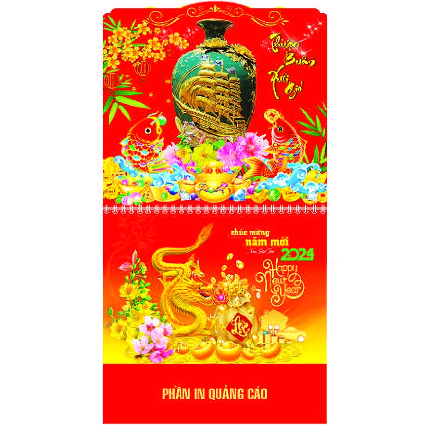 LỊCH TẾT 2024 - XUÂN GIÁP THÌN - LỊCH CHỮ PHÚC 13 TỜ LÒ XO GIỮA GẮN BỘ SỐ - AN KHÁNH