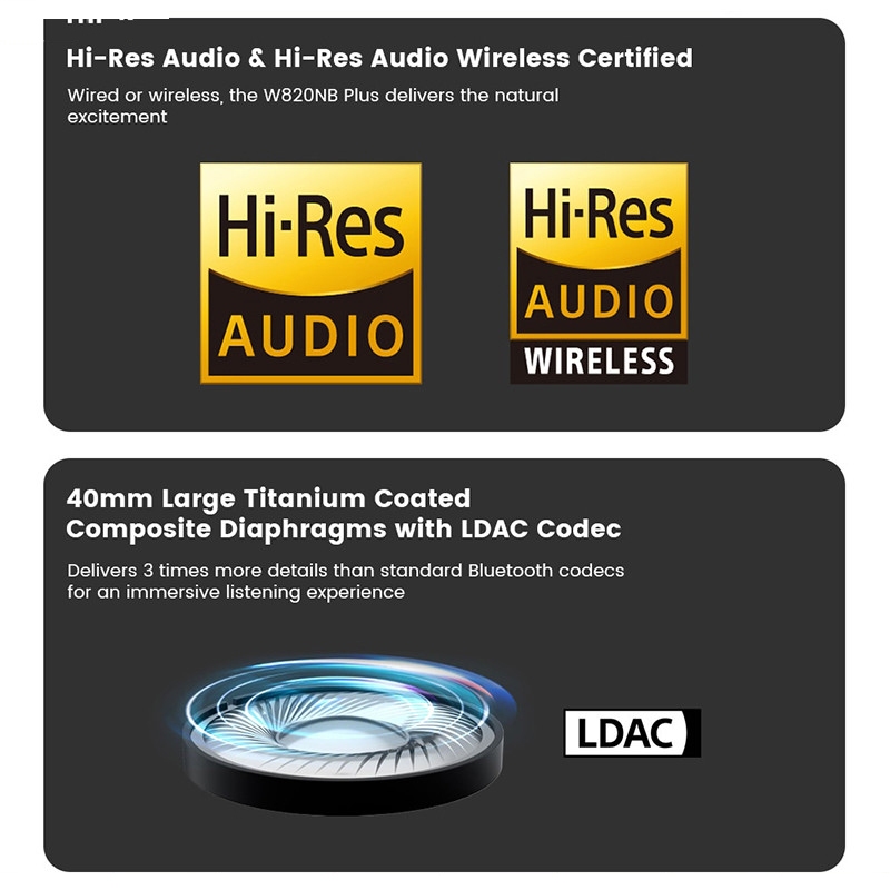 Edifier W820NB Plus - Tai Nghe Không Dây Bluetooth 5.2, ANC, Hi-Res Wireless, Màng Loa 40mm