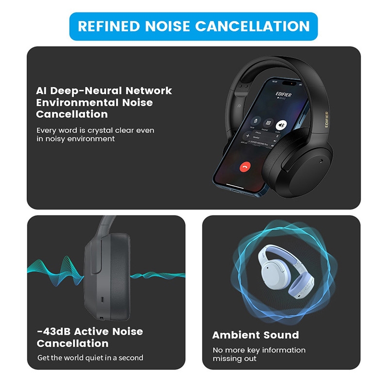 Edifier W820NB Plus - Tai Nghe Không Dây Bluetooth 5.2, ANC, Hi-Res Wireless, Màng Loa 40mm