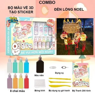 Combo Lồng Đèn Noel Có Đèn Led Và Bộ Màu Vẽ Tạo Sticker + Sách Tranh, Bộ Combo Làm Quà Tặng Cho Bé Mùa Giáng Sinh