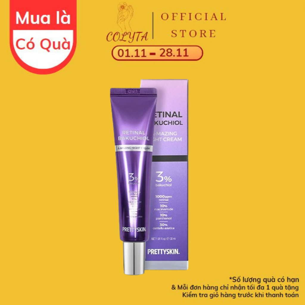 Kem dưỡng Pretty Skin Retinal Bakuchiol A-mazing Night Cream 30ml COLYTA