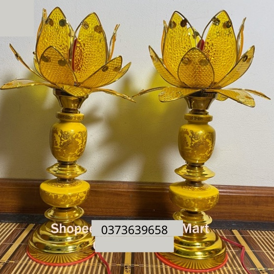 Bộ 2 Cây Đèn Thờ Hoa Sen 1 Bông Loại Đại-KT 45X20CM- Hoa Nhựa,bền,đẹp,sang trọng ,bảo hành 12 tháng