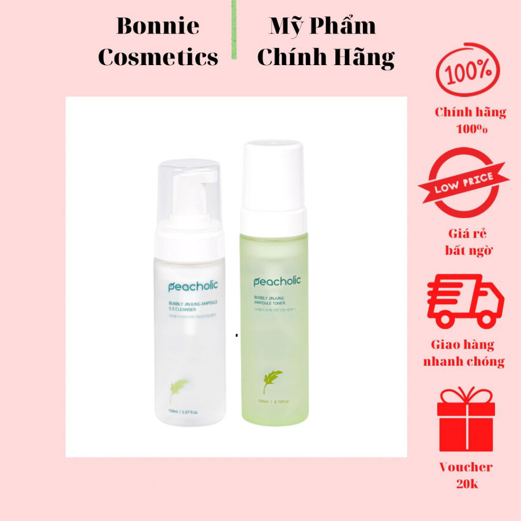 Bộ đôi sữa rửa mặt tạo bọt và toner Peacholic cân bằng da, làm sạch da 100ml - BonnieCosmetics