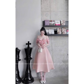 ĐẦM VÁY thời thượng MẶC ĐI DỰ TIỆC CƯỚI - VÁY thời thượng THIẾT KẾ TRỄ VAI CHẤT TAFTA ĐÍNH HOA DÁNG DÀI SANG CHẢNH
