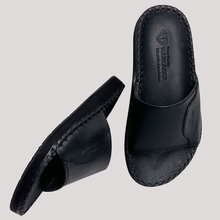 Dép nam quai ngang da bò cao cấp D79 may đế thủ công cao 2.5CM