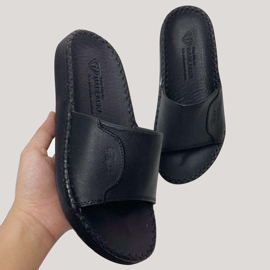 Dép nam quai ngang da bò cao cấp D79 may đế thủ công cao 2.5CM