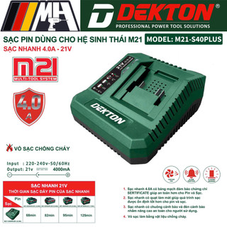 Đế sạc pin 21v dekton m21-s40plus - chân pin phổ thông - vỏ chống cháy - quạt tản nhiệt - chuông báo khi đầy pin
