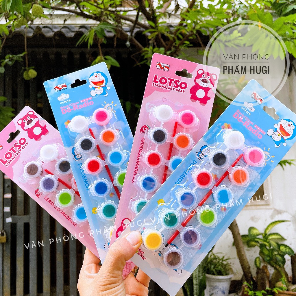 Vỉ 12 Màu Nước lên màu đẹp, thích hợp cho các bé tập tô vẽ cơ bản ( tặng kèm cọ )