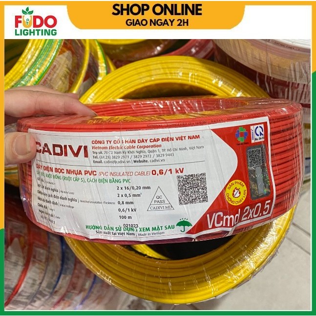 Dây điện đôi Cadivi 2x16(2x0.5),2x24(2x0.75), 2x32(2x1), 2x30(2x1.5),2x50(2x2.5) cuộn 100 mét