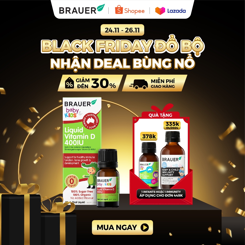 Siro BRAUER Liquid Vitamin D 400IU cho trẻ sơ sinh trở lên 10ml (Hàng tặng)