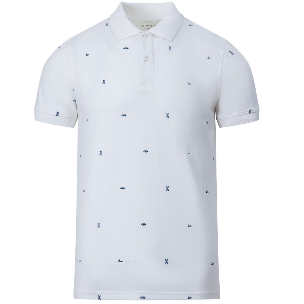 Áo polo nam Owen màu trắng APV231350 chất vải cotton cao cấp, co giãn 4 chiều, form bodyfit