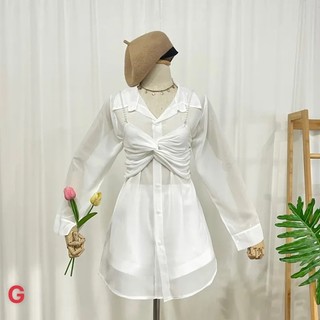 Áo sơ mi form rộng voan mềm kèm áo 2 dây ngọc xoắn ngực xinh