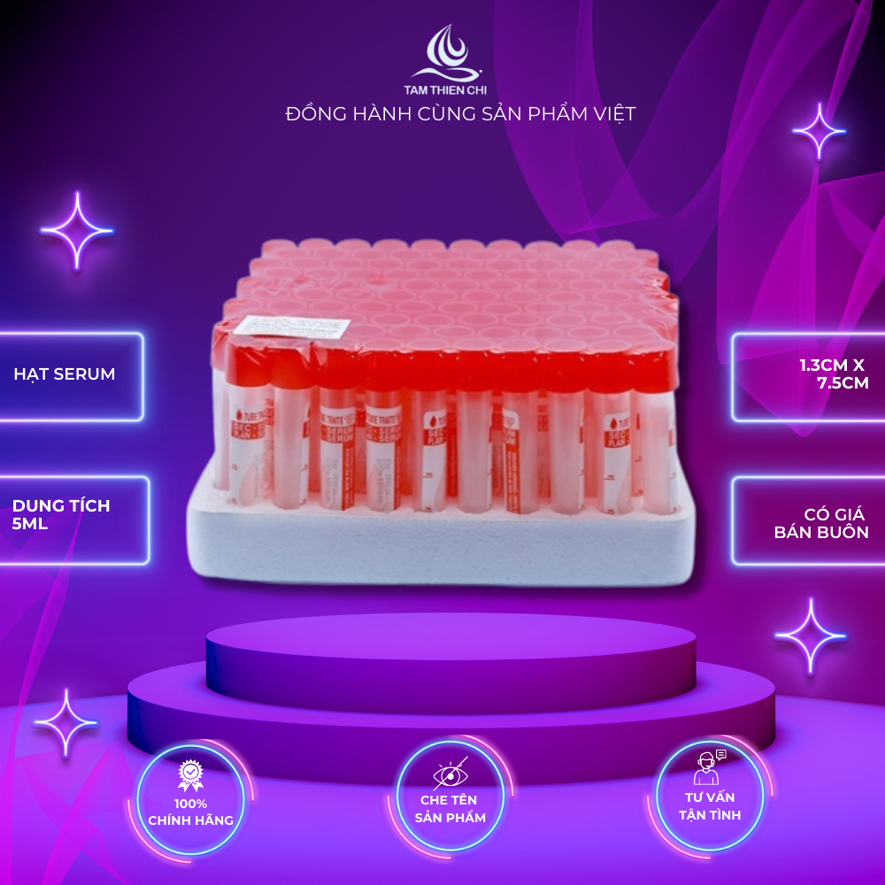 Ống nghiệm đông máu hạt Serum Hồng Thiện Mỹ đế mút 100 ống