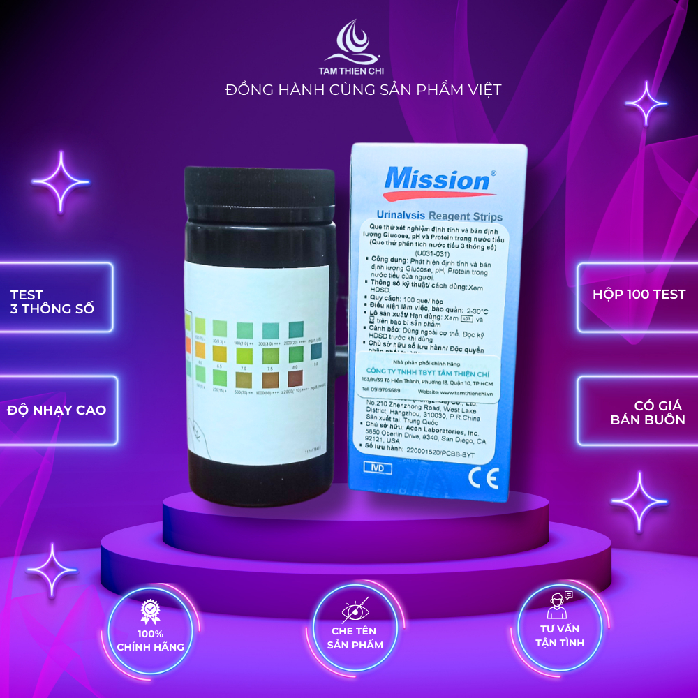 Que thử nước tiểu ACON Mission 3 thông số hộp 100 test