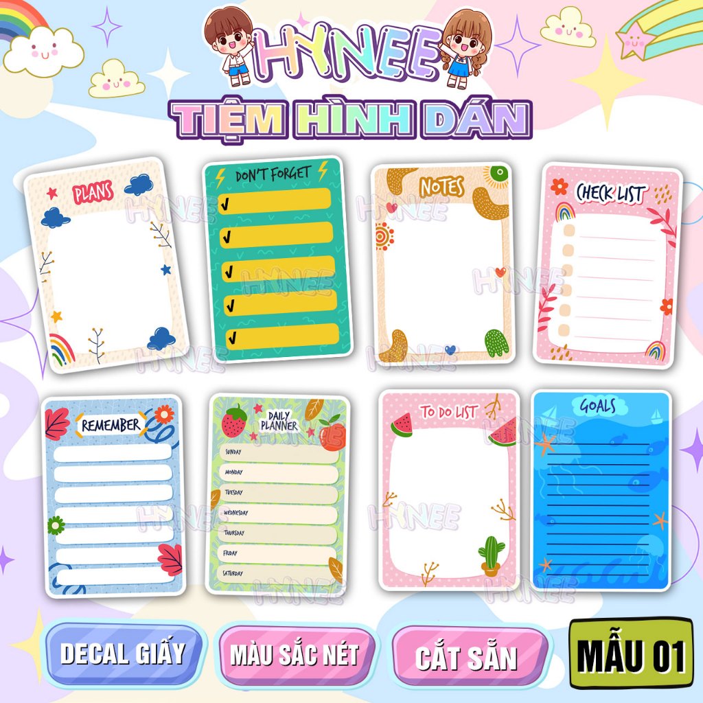 Sticker Note Hoạ Tiết Cute 🌈𝑭𝒓𝒆𝒆𝒔𝒉𝒊𝒑 Decal Ghi Chú Dễ Thương Trang Trí Nhật Ký, Sổ Tay, Tập Vở, Bullet Journal