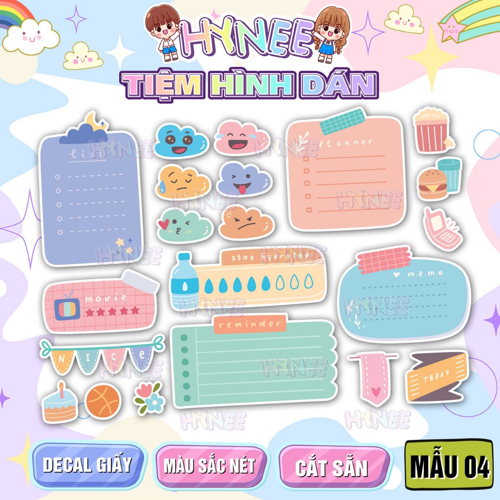 Sticker Note Hoạ Tiết Cute 🌈𝑭𝒓𝒆𝒆𝒔𝒉𝒊𝒑 Decal Ghi Chú Dễ Thương Trang Trí Nhật Ký, Sổ Tay, Tập Vở, Bullet Journal