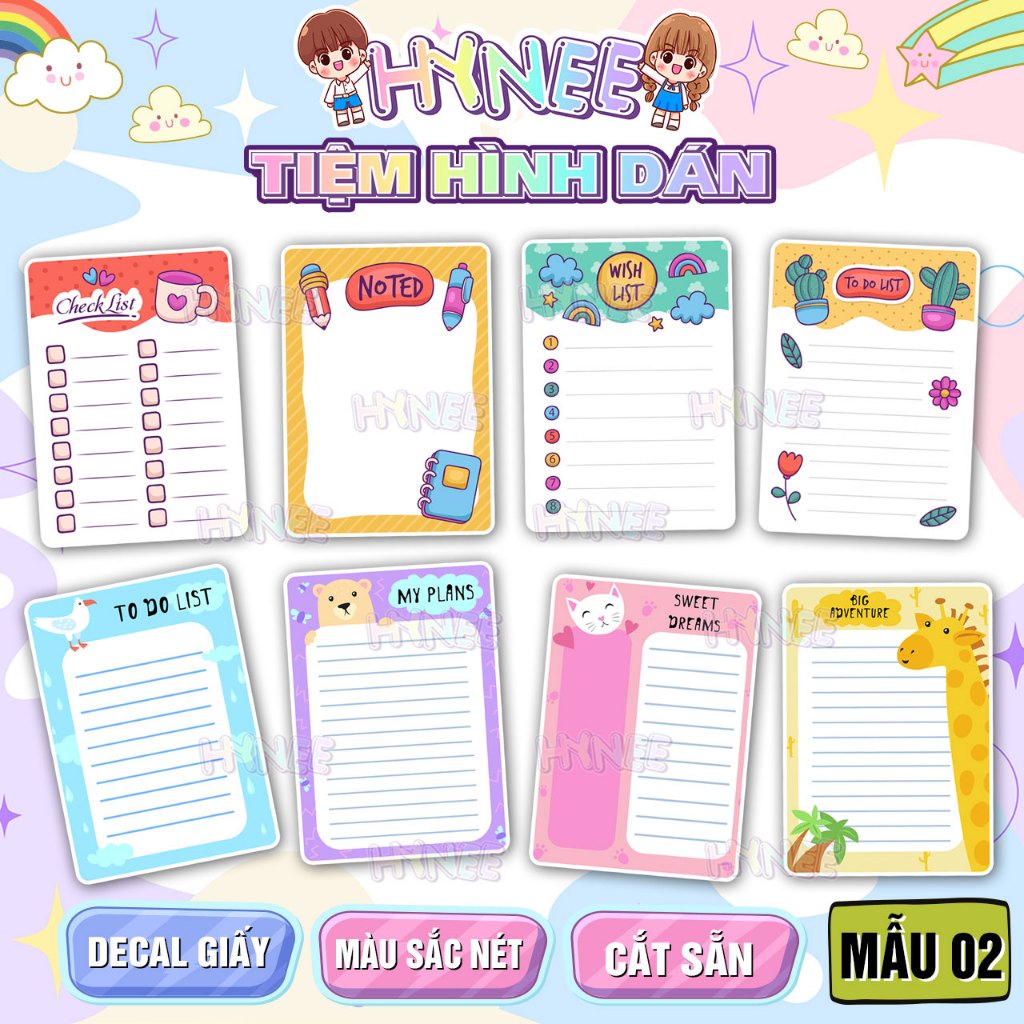 Sticker Note Hoạ Tiết Cute 🌈𝑭𝒓𝒆𝒆𝒔𝒉𝒊𝒑 Decal Ghi Chú Dễ Thương Trang Trí Nhật Ký, Sổ Tay, Tập Vở, Bullet Journal