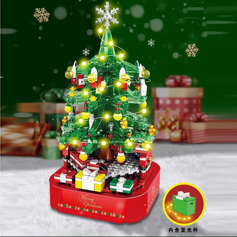 Đồ Chơi Lắp Ráp Kiểu Lego Giáng Sinh Mô Hình Cây Thông Noel Pha Lê Phát Sáng Và Có Nhạc Đi Kèm Với 506PCS+